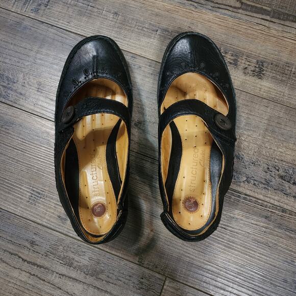 Pre-owned Clarks Unstructured black lea Trot shoes size 7 SHLF - Picture 1 of 9